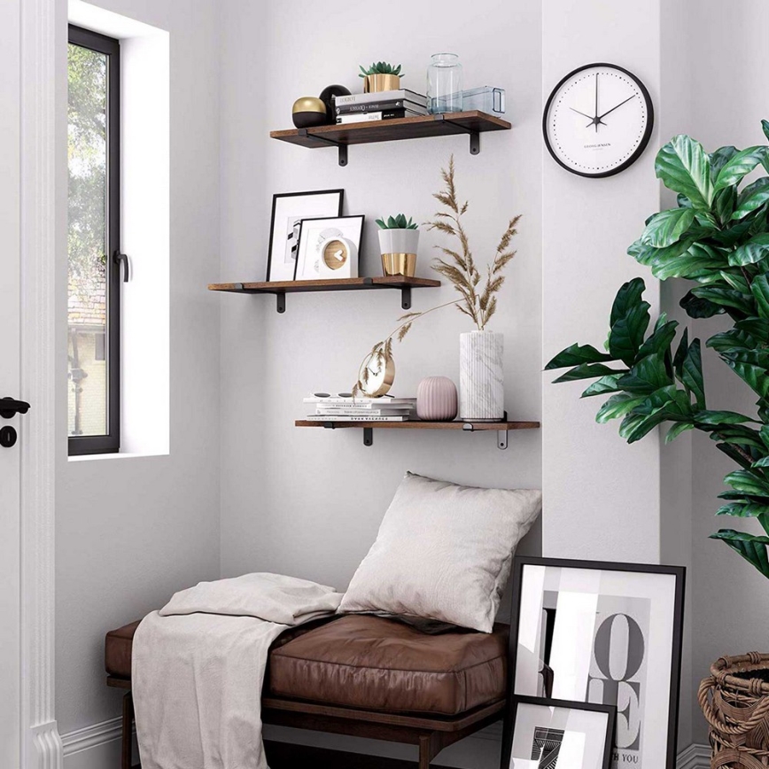 Set od 2 zidne police SHELFY, smeđa/crna