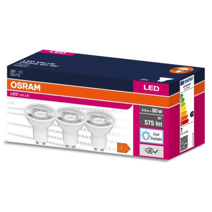 Set od 3 LED reflektorskih žarulja PAR16 GU10/6,9W/230V 6500K 36° - Osram