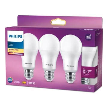 Set od 3 LED žarulje Philips A60 E27/13W/230V 2700K