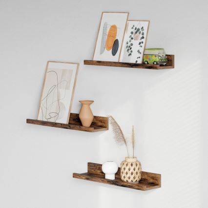 Set od 3 zidne police SHELFY, smeđe