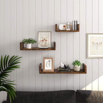 Set od 3 zidnih polica SHELFY smeđe