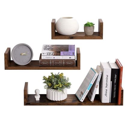 Set od 3 zidnih polica SHELFY smeđe
