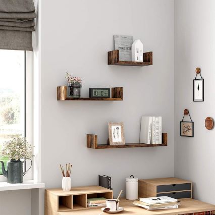 Set od 3 zidnih polica SHELFY smeđe