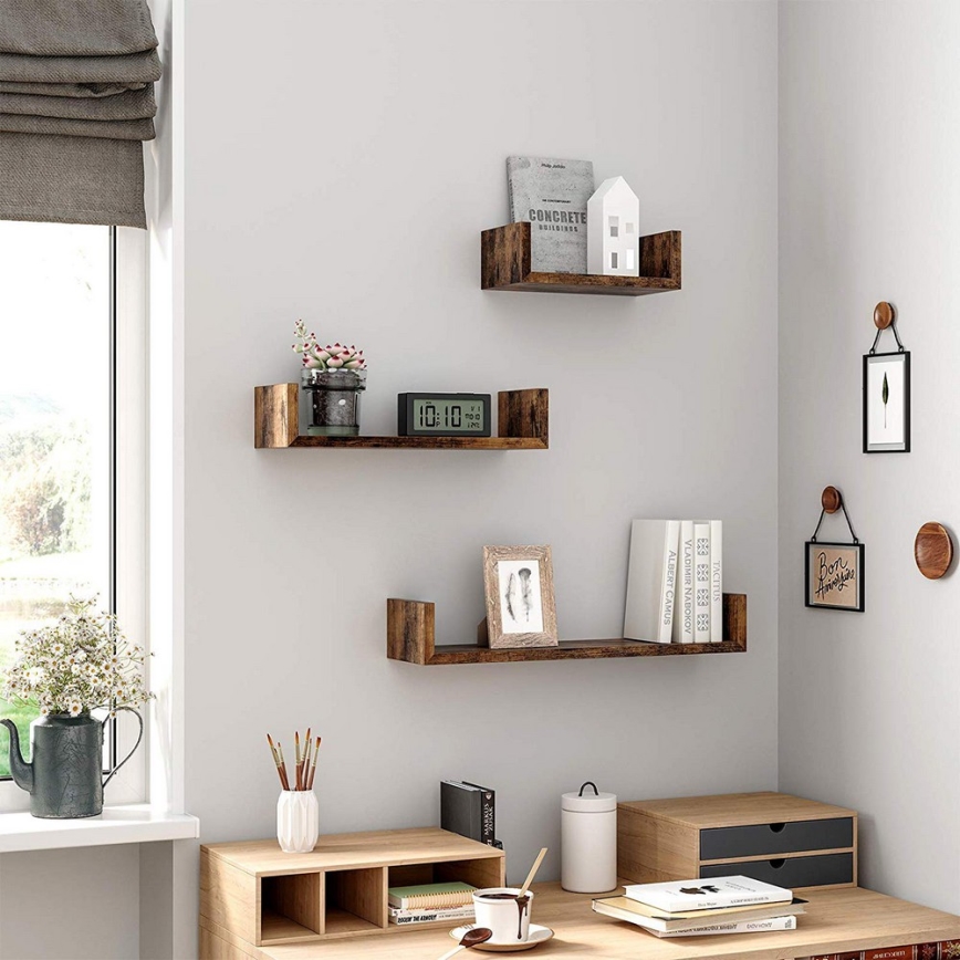 Set od 3 zidnih polica SHELFY smeđe