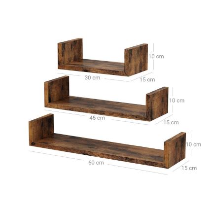 Set od 3 zidnih polica SHELFY smeđe
