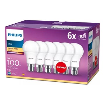 Set od 6 LED žarulja Philips A60 B22/13W/230V 2700K