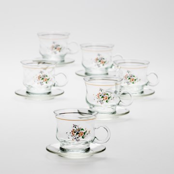 Set od 6x staklena šalica s tanjurićem, prozirni buket br. 2