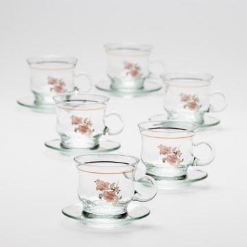Set od 6x staklena šalica s tanjurićem prozirni buket br. 4