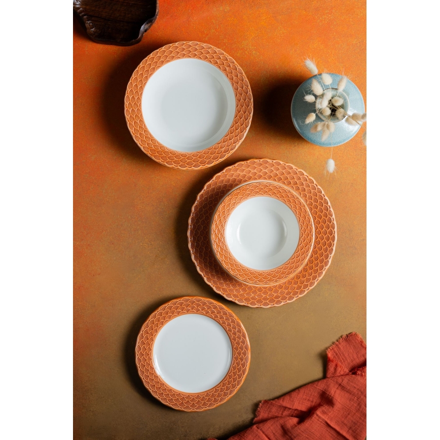 Set posuđa 24 kom bijela/narančasta/porculan