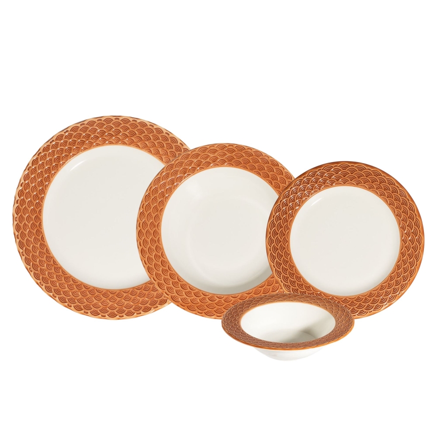 Set posuđa 24 kom bijela/narančasta/porculan