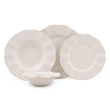 Set posuđa, 24 kom., bijela/zlatna/porculan