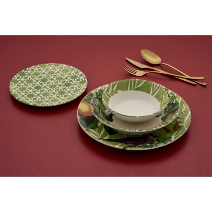 Set posuđa 24 kom zeleno/bijelo/keramika