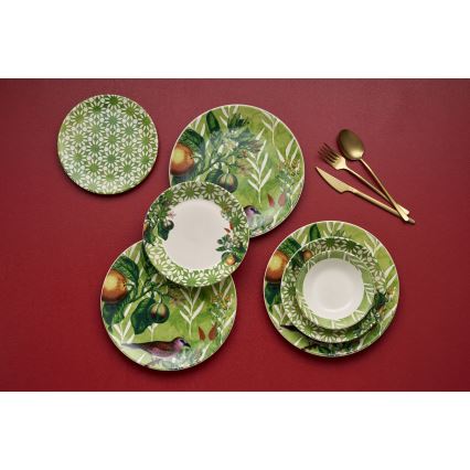 Set posuđa 24 kom zeleno/bijelo/keramika