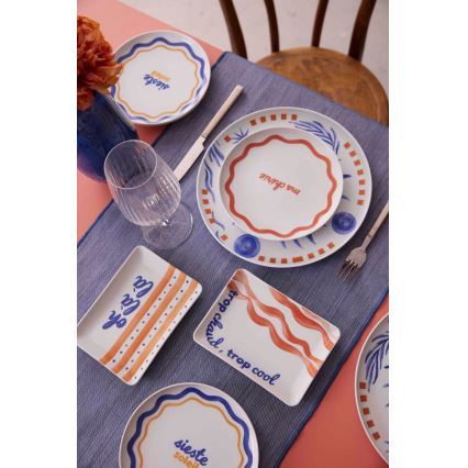 Set za jelo 12 kom crvena/plava/bijela/porculan