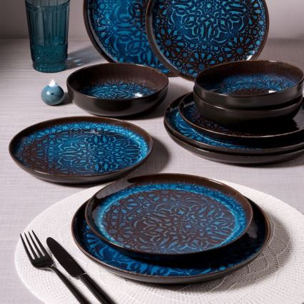 Set za jelo, 12 kom, plavi/porculan