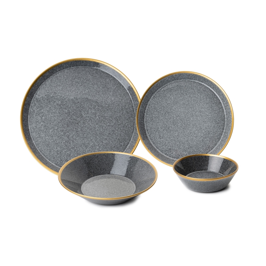 Set za jelo 16 kom. antracit/zlatna/porculan