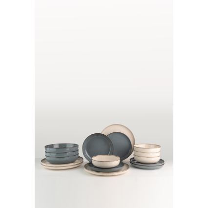 Set za jelo, 16 kom, bež/plava/porculan