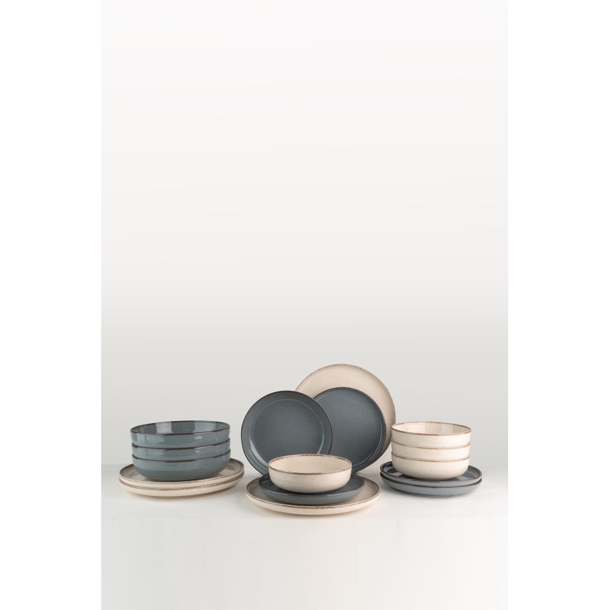 Set za jelo, 16 kom, bež/plava/porculan