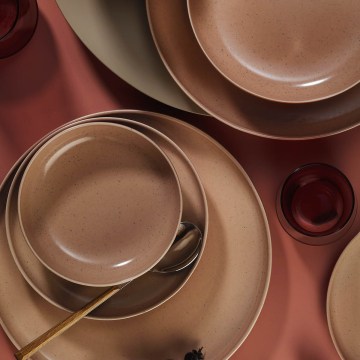 Set za jelo, 16 kom., smeđa/bež, porculan