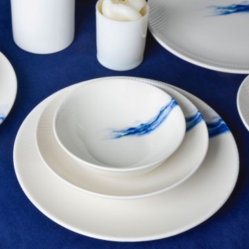 Set za jelo, 18 kom, bijele/plave boje, porculan