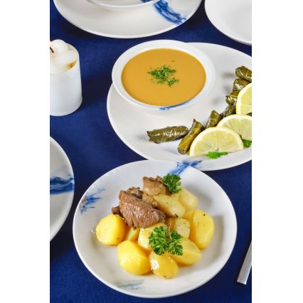 Set za jelo, 18 kom, bijele/plave boje, porculan