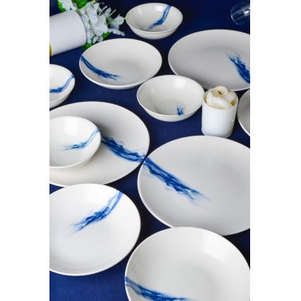 Set za jelo, 18 kom, bijele/plave boje, porculan
