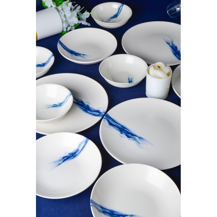 Set za jelo, 18 kom, bijele/plave boje, porculan