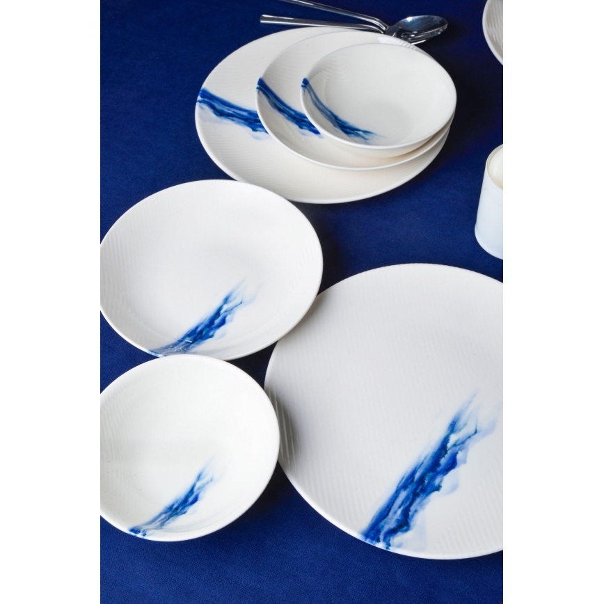 Set za jelo, 18 kom, bijele/plave boje, porculan