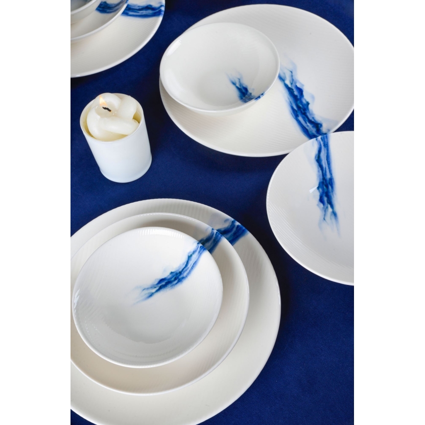 Set za jelo, 18 kom, bijele/plave boje, porculan