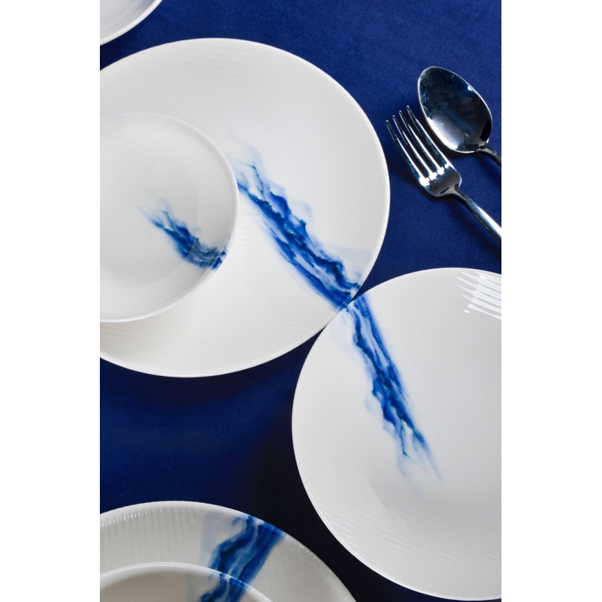 Set za jelo, 18 kom, bijele/plave boje, porculan
