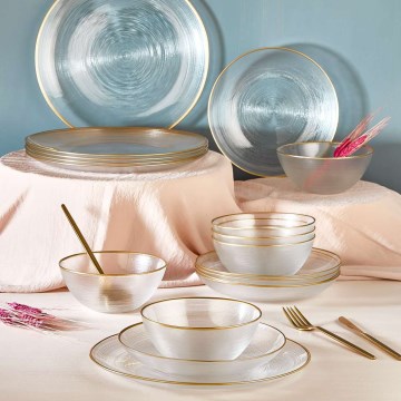 Set za jelo, 18 kom., prozirno/zlatno/staklo