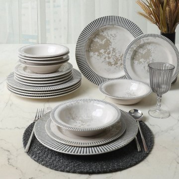 Set za jelo 18 kom siva/krem/keramika