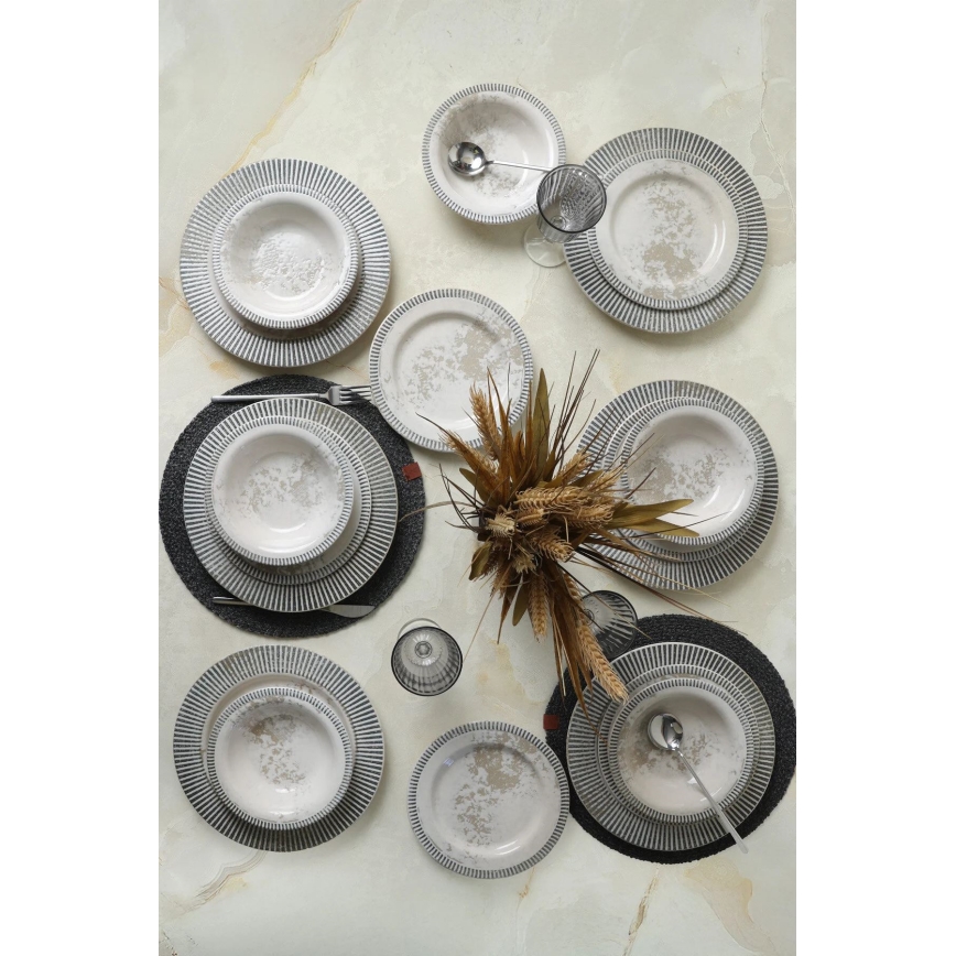 Set za jelo 18 kom siva/krem/keramika
