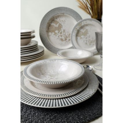 Set za jelo 18 kom siva/krem/keramika