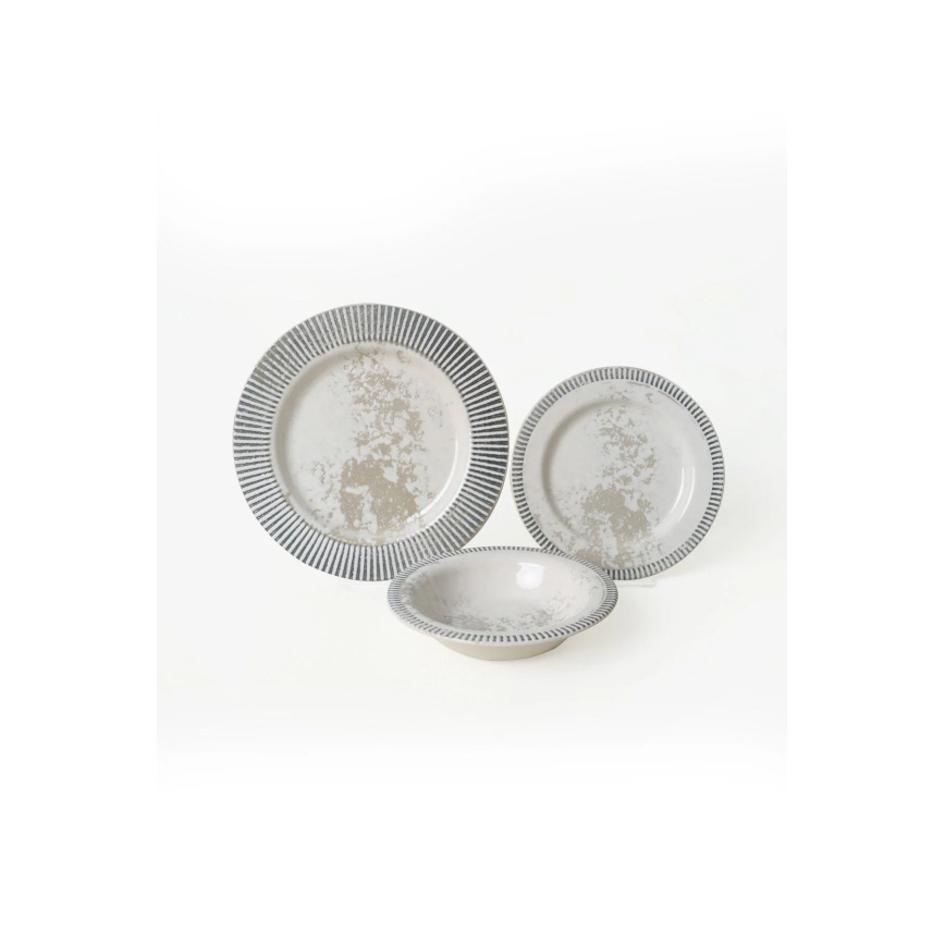 Set za jelo 18 kom siva/krem/keramika