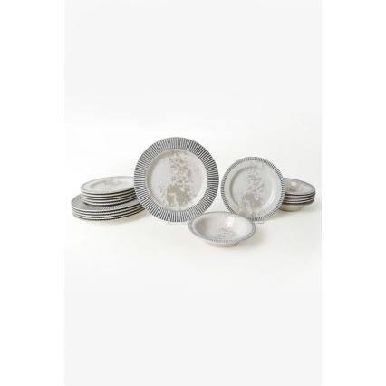 Set za jelo 18 kom siva/krem/keramika