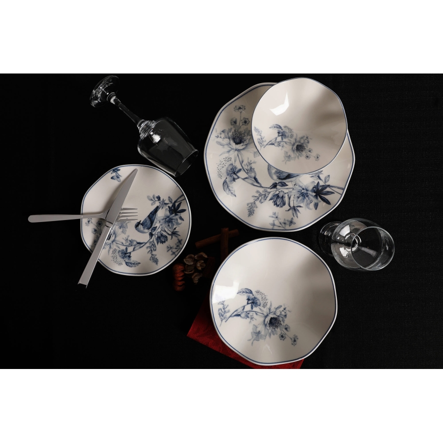 Set za jelo, 24 kom, bijela/plava, porculan