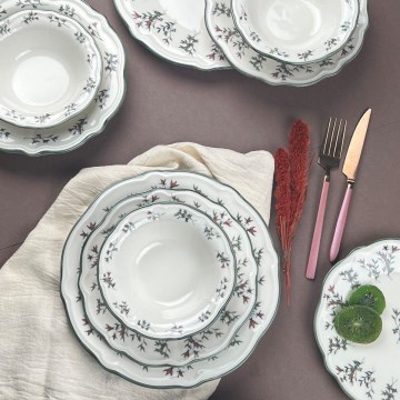 Set za jelo 24 kom. bijela/zelena/porculan