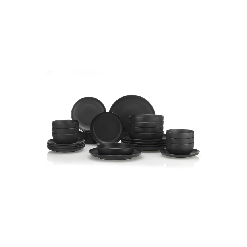 Set za jelo, 24 kom, crna/porculan