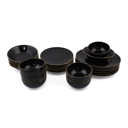 Set za jelo 24 kom crna/zlatna/kamenina