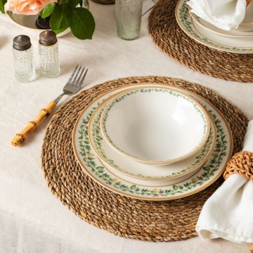 Set za jelo, 24 kom., krem/bež/zelena, porculan