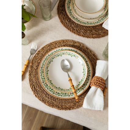 Set za jelo, 24 kom., krem/bež/zelena, porculan