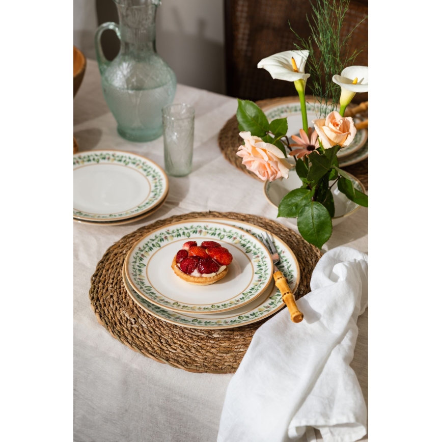 Set za jelo, 24 kom., krem/bež/zelena, porculan