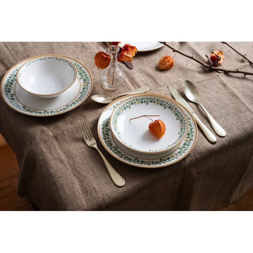 Set za jelo, 24 kom., krem/bež/zelena, porculan