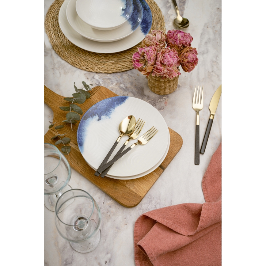 Set za jelo, 24 kom, krem/plava, porculan