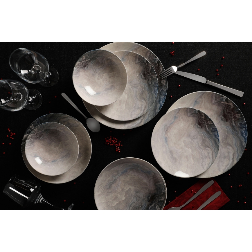 Set za jelo, 24 kom., smeđi/porculan