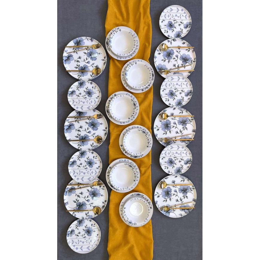 Set za jelo, 24 komada, bijela/plava, keramika