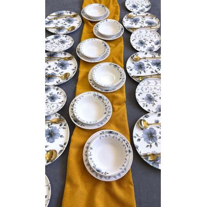 Set za jelo, 24 komada, bijela/plava, keramika