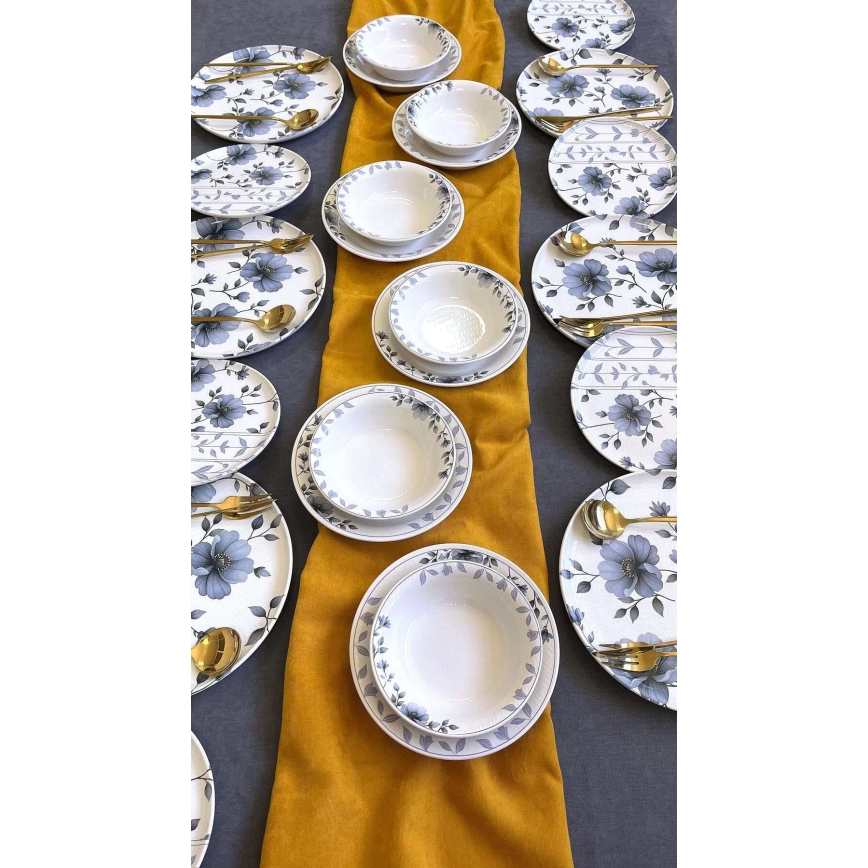 Set za jelo, 24 komada, bijela/plava, keramika
