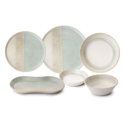 Set za jelo, 27 kom., bež/zeleno, porculan